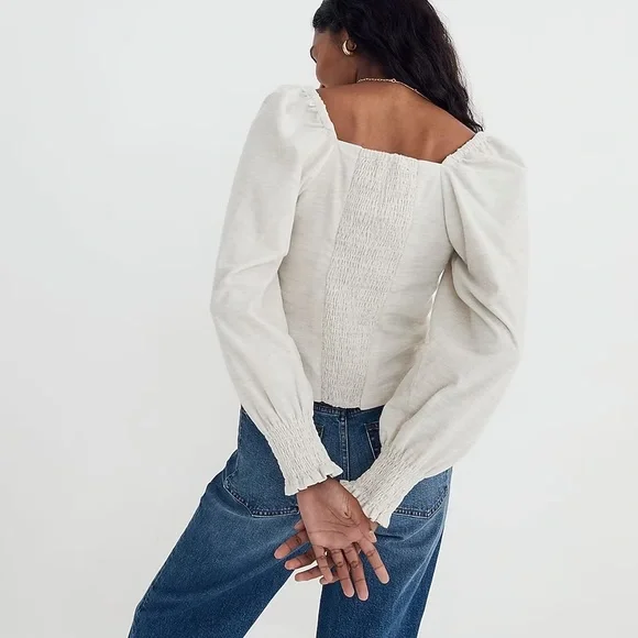 Madewell Corduroy Sweetheart Smocked-Back Top NG942 - Picture 3 of 5